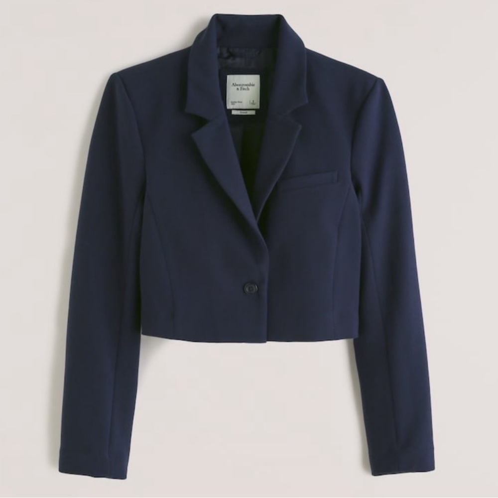 A&F Abercrombie and Fitch Navy Blue Cropped Tailored Blazer